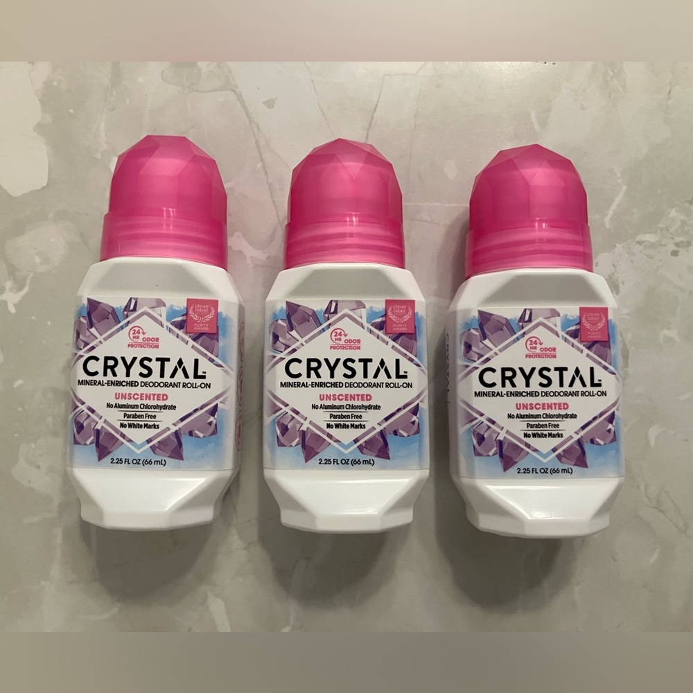 3 Crystal Deodorant Mineral Roll-On Unscented 2.25 oz each Aluminum Free 24hr